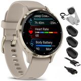 Garmin 010-02785-02 Venu 3S Health Fitness Gps Smartwatch Gold Steel Bezel With French Gray Case 41Mm Sche With Şarj Dock, Silikon Cover 3 Pack And Usb Type C Şarj Ve Sen Cable