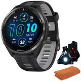 Garmin 010-02809-00 Forerunner 965 Smartwatch, Black And Toz Gray Sche With Workout Soğutma Sport Havlu + Deco Essentials Wearable Commuter Front & Arka Güvenlik Işık
