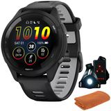 Garmin 010-02810-00 Forerunner 265 Gps Smartwatch, Black/Powder Gray | Resmi Abd Ortak Modeli | Spor Havlusu + Deco Essentials Wearable Commuter Front & Arka Güvenlik Işık Işık Işığı