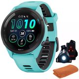 Garmin 010-02810-02 Forerunner 265 Gps Smartwatch, Aqua/Black | Resmi Abd Ortak Modeli | İşout Soğutma Spor Havlusu + Deco Essentials Wearable Comm