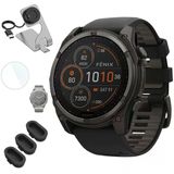 Garmin 010-02906-10 Fenix 8 47 Mm, Solar Sapphire, Karbon Gray Siyah/Pebble Gray Sche İle Deco Essentials Şarj Dock, 3X Silikon Toz Kapağı Ve 1.4 Ekran Koruyucu