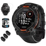 Garmin 010-02934-00 Instinct 3-45 Mm Açık Gps Smartwatch Solar Black With Black Band Sche With Silikon Dust Cover 3 Pack, Ekran Koruyucu 2Pack Ve 2 Yr Cps Geliştirilmiş Koruma Paketi