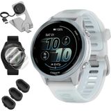 Garmin 010-02970-01 Forerunner 570 42 mm GPS Akıllı Saat, Alüminyum ve Beyaz Taş/Mavi Bant Paketi, Deco Essentials Şarj İstasyonu, 3X Silikon Toz ...