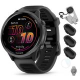 Garmin 010-02971Forerunner 570-47Mm Gps Smartwatch Alüminyum Ve Black Band Sche İle Deco Essentials Şarj Dock, Deco Essentials Silikon Dust Cover 3 Pack Ve 1.4 İnç Ekran Koruyucu