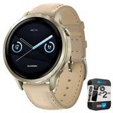Garmin 010-03013-03 Venu 4, 41Mm Smartwatch, Ay Gold With Bone Band And Light Sand Deri Band Sche With 2 Yr Cps Geliştirilmiş Koruma Paketi