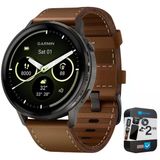 Garmin 010-03014-03 Venu 4, 45 Mm Smartwatch, Slate With Black Band And Brown Deri Band Sche With 2 Yr Cps Geliştirilmiş Koruma Paketi