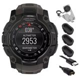 Garmin 010-03020-00 Instinct 3-50 Mm Açık Gps Smartwatch Amoled Black With Black Band Sche With Deco Essentials Şarj Dock, Silikon Dust Cover 3 Pack Ve Usb Type C Şarj Ve Syn Cable