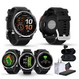 Garmin Approach S44 Essential Golf Watch With Gps, Amoled Ekran, Spor Ve Fitness Smartwatch, Silver Alüminyum Bezel With Black Silikon Band With Wireless Air Buds