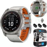 Garmin Fenix 7X Pro Sapphire Solar, Multisport Gps Smartwatch, Yerleşik Flashlight, Solar Şarj, Titanyum W/Fog Gray/Ember Orange Band Sche İle 2Yr Cps Koruma Paketi, Dust & Ekran Koruyucu