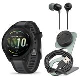 Garmin Forerunner 165 Music Gps Smartwatch (Black-Slate Gray) Sche With Focus Camera Charger Stand For Garmin Smartwatches And İn-Ear Earbud Foots (Black) (3 Madde)