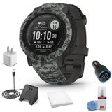Garmin Instinct 2 - Camo Edition Smart Watch Graphite Camo + Watch Şarj Stand + Usb Car/Wall Adaptör + 6Ave Temizlik Kit + Ter Workout Havlu (010-02626-13)