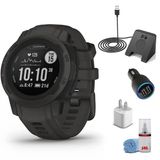 Garmin Instinct 2S - Standard Edition Smart Watch-Graphite + Watch Şarj Stand + Usb Car/Wall Adaptör + 6Ave Temizlik Kit (010-02563-10)