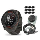 Garmin Instinct 3 50Mm Solar Gps Yerleşik Flashlight (Black With Charcoal Band) Sche With Focus Camera Portable Şarj Stand And Focus Şarj Port Prot