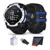 Garmin Instinct 3 Solar Rugged Gps Smartwatch, 50 Mm Case, Sınırsız Battery, Satıq, Built-İn Flashlight, Supernova Collection, Whitestone With Black/Bolt Blue