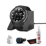 Garmin Instinct Crossover Rugged Hybrid Smartwatch Black With Watch Şarj Stand, 2Port Car Adaptörü, Wall-Adapter & Watch Temizlik Kit (010-02730-13)