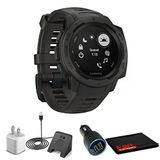 Garmin Instinct-Gps Watch, Graphite, Ww + Usb Car/Wall Adapt + Watch Şarj Stand + 6Th Ave Fiber Kumaş (010-02064-00)
