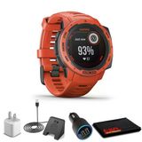 Garmin Instinct Solar Flame Red + Usb Araba/Wall Adapt + Watch Şarj Stand + 6Ave Fiber Kumaş (010-02293-21)