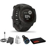 Garmin Instinct Solar Graphite + Usb Car/Wall Adaptör + Watch Şarj Stand + 6Ave Fiber Kumaş (010-02293-10)