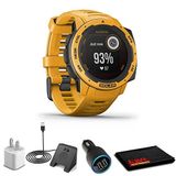 Garmin Instinct Solar Sunburst + Usb Car/Wall Adaptör + Watch Şarj Stand + 6Ave Fiber Kumaş (010-02293-19)