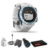 Garmin Instinct Solar Surf Edition Cloudbreak + Usb Car/Wall Adaptör + Watch Şarj Stand + 6Ave Fiber Kumaş (010-02293-18)