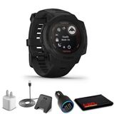 Garmin Instinct Solar Taktik Edition Black + Usb Car/Wall Adaptör + Watch Şarj Stand + 6Ave Fiber Kumaşı (010-022913)