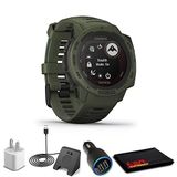 Garmin Instinct Solar Taktik Edition Moss + Usb Car/Wall Adapt + Watch Şarj Stand + 6Ave Fiber Kumaş (010-02293-14)