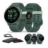 Garmin Vivoaktif 6 Fitness Gps Smartwatch Amoled Display Metallic Jasper Green With Green Band, 11-Day Battery, 80+ Sports Modes, Activity Track Smart Features, Music, Contactless Payments Sche