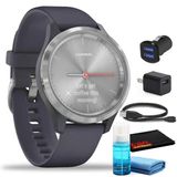 Garmin Vivomove 3S Hybrid Smartwatch (39Mm) Silver Paslanmaz Steel/Granite Blue İle Usb Adaptörü Ve 6Ave Temizlik Kit