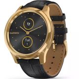 Garmin Vivomove Luxe, Hybrid Smartwatch With Real Watch Hands And Hidden Color Touchscreens, Gold With Black Deri Band