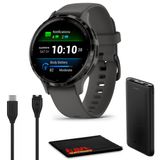 Garminvenu 3S Advanced Fitness And Health Tracker Smartwatch With Slate Paslanmaz Steel Bezel With Pebble Gray Case And Silikon Band And 1.2 Perfect Amoled Touch Ekran Gösterisi