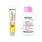 Garnier 40 ml C Vitamini Parlak Günlük Uv Korumalı Güneş Yüz Kremi Spf50 Işıltılı Doku & 100 ml Micellar Kusursuz Makyaj Temizleme Suyu Cilt Bakım Seti