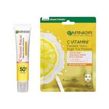 Garnier C Vitamini Günlük Uv Korumalı Güneş Yüz Kremi Spf50 Görünmez Doku 40ml & C Vitamini Parlaklık Verici Kağıt Yüz Maskesi Cilt Bakım Seti