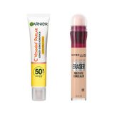 Garnier C Vitamini Günlük Uv Korumalı Güneş Yüz Kremi Spf50 Görünmez Doku 40ml & Maybelline New York Instant Anti Age Eraser Kapatıcı, 01 Light, 6.8 ml