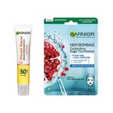 Garnier C Vitamini Parlak Günlük UV Korumalı Güneş Yüz Kremi SPF50 Işıltılı Doku 40 ml + Nem Bombası Canlandırıcı Kağıt Maske Cilt Bakım Seti