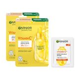GARNIER C Vitamini Parlaklık Verici Kağıt Yüz Maskesi x2 & Garnier 1 Haftalık Deneme Boy C Vitamini Serum Hediyeli