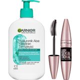 Garnier Hyaluronik Aloe Nemlendiren ve Yatıştıran Temizleyici 250 ml & Maybelline New York Lash Sensational Yelpaze Etkili Intense Black Maskara - 001 Brown
