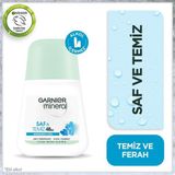 Garnier Mineral Saf ve Temiz Roll-On Deodorant - Kadınlar için 48 Saat Etkili, Pudrasız ve Alkol İçermeyen Ferah Temizlik Kokusu, 50 ml