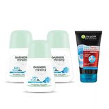 Garnier Mineral Saf ve Temiz Roll On Deodorant Saf ve Temiz Siyah Nokta Karşıtı Kömürlü 3'ü 1 Arada Seyahat Boy 50 ml 3'lü Set
