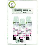 Garnier Mineral Sprey Deodorant - Lekesiz Koruma, Ferah Koku, Unisex, 150 ml × 3'lü Set, 48 Saat Süreli Etki