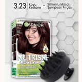 Garnier Nutrisse Krem 3.23 Koyu Kestane Saç Boyası ve Siyah Masaj Şampuan Fırçası