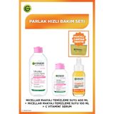 Garnier Parlak Bakım Seti - C Vitamini Serum & 100 ml Micellar & 400 ml Micellar & Makyaj Çantası Hediye