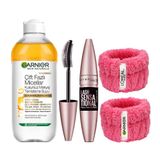 Garnier Skin Naturals Çift Fazlı Micellar Kusursuz Makyaj Temizleme Suyu(400ml)&Maybelline New York Lash Sensational Yelpaze Etkili Intense Black Maskara-Ekstra Siyah + Hediye Havlu Bileklik 2'li Set