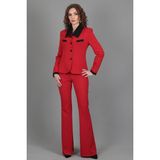Garnili Ceket & İspanyol Paça Pantolon Takım-Kırmızı - 36