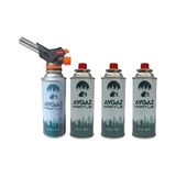 Gas Torch Çakmaklı Pürmüz Gri Renkli Dörtlü Aygaz 227 gr Kartuş Seti Dayanıklı Tasarım