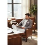 Gasparov Erkek Gri - Bordo Ekoseli Slim Fit Mono Yaka Blazer Ceket Gri 48