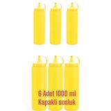GastroPlast 6 Adet 1000 ml Sarı Renkli, Kapaklı , Fişek Sosluk, Hardal Şişesi,ketçap Şişesi