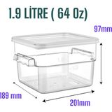 Gastroplast gsp-2 Polikarbon Plastik Saklama Kabı.Cam Gibi Şeffaf ,kırılmaz,çizilmez,polikarbon Plastikten,profesyonel Mutfaklar Için 1.9 Litre ( 64 Oz ) Kapaklı Saklama Kabı. - 1,9 lt