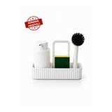 GATO SHOP Beyaz Mutfak Lavabo Üstü Organizer Süngerlikli Deterjanlık Bulaşık Fırçalık Tezgah Düzenleyici Set Sünger Dahil