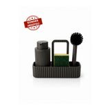 GATO SHOP Gri Mutfak Lavabo Üstü Organizer Süngerlikli Deterjanlık Bulaşık Fırçalık Tezgah Düzenleyici Set Sünger Dahil