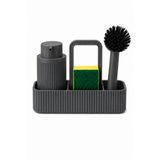 GATO SHOP Gri Mutfak Lavabo Üstü Organizer Süngerlikli Deterjanlık Bulaşık Fırçalık Tezgah Düzenleyici Set Sünger Dahil